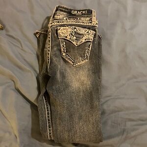 Grace in LA Dark Wash Jeans with White Embellishments